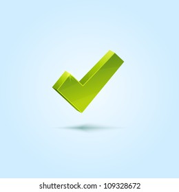 Green check mark symbol isolated on blue background. This vector icon is fully editable.