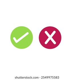 The green check mark symbol and the red X symbol icon.