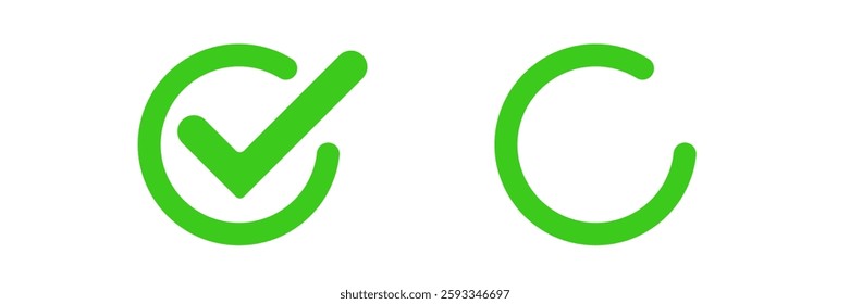 A green check mark symbol representing confirmation and an open circle symbol indicating an incomplete state.