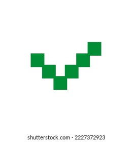Green check mark symbol. Vector icon. Pixel art and dot style.  