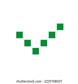 Green check mark symbol. Vector icon. Pixel art and dot style.  