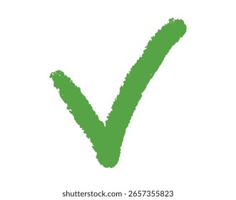 Marca de verificación verde Textura Grunge elemento Doodle dibujado a mano icono. Marque el símbolo del Clipart de línea aceptado. Ilustración vectorial