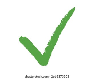 green check mark texture grunge element doodle hand drawn icon. Check mark drawing accepted line clipart symbol. Vector illustration
