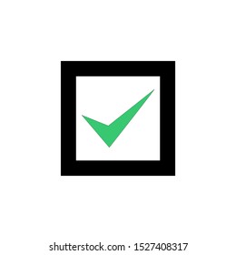 green check mark tick in black square check box frame isolated on white background. vector illustration