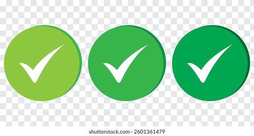 Green check mark or Tick mark icon set. Green tick symbol. Vector checkmark icon., Green checkmark isolated on white background. Correct vote choose isolated symbol. 