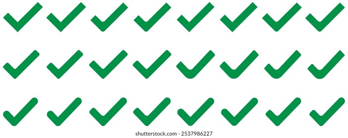 Green check mark. Tick symbol in green color. Hand-drawn checkmark illustration. transparent Green check mark, green circle white tick symbols.