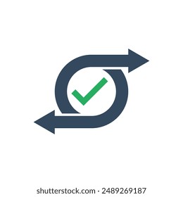 green check mark and two repeat arrow vector pictogram, transaction success icon