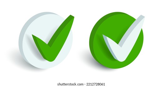 Green check mark. Vector 3d check mark isolated on white background.