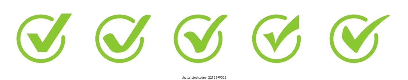 Marca de verificación verde conjunto de iconos vectoriales. Marcar iconos. 