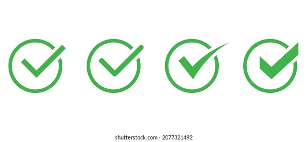 Marca de verificación verde iconos vectoriales establecidos. Símbolo aislado de elección de voto
