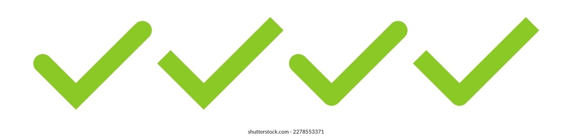 Marca de verificación verde conjunto de ilustraciones vectoriales. Señal correcta. Icono de marca de lista de verificación.