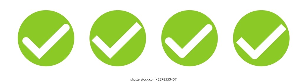 Green check mark vector illustration set. OK sign. Checklist mark icon.