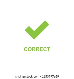 Marca verde con la palabra correcta. Icono correcto, símbolo de éxito, elección correcta, buena decisión. Ilustración vectorial de material aislada en fondo blanco.