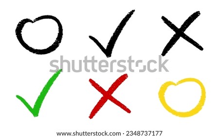 Green check mark, yellow circle and red X for selection
