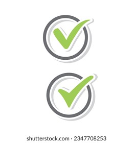 Marcas de verificación verdes en diferentes variantes, pegatinas.