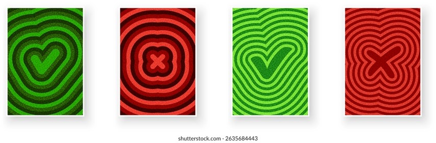 Green check marks and red crosses on ripple textures, perfect for UI concepts. Vector illustration.