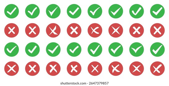 Marcas de verificación verdes y cruces rojas colección