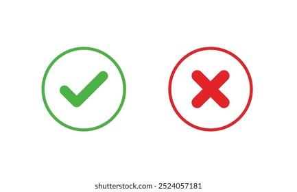 Green check mark,sign and red cross icon isolated on white background.Vector illustration	
