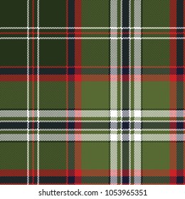 Green check plaid pixel seamless fabric texture. Vector background