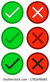 Green check and red cross checkmarks. Vector image button icons.