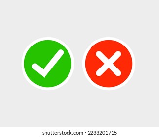 Green Check and red Cross Mark symbols, Round Vector Signs.