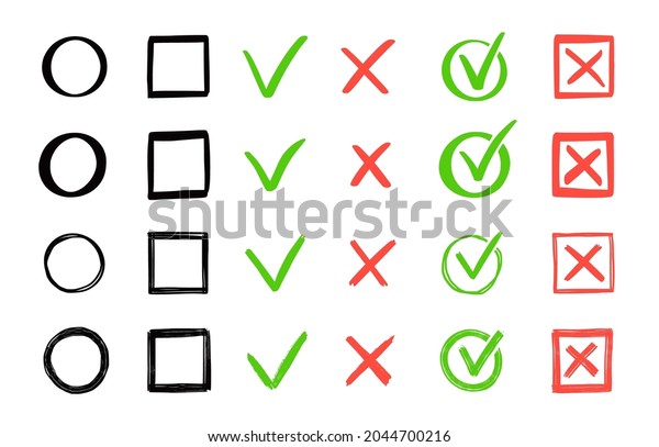 Green Check Red Cross Mark Set Stock Vector (Royalty Free) 2044700216 ...