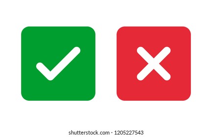 green check and red cross symbols, squared vector signs