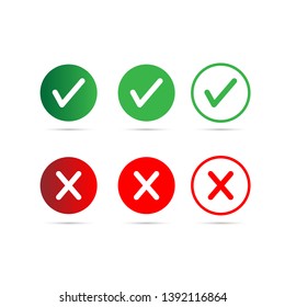 Green check and red cross symbols, round vector signs. Check and cross symbol design template. EPS10