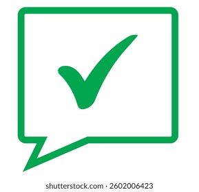 green check and red cross symbols, blue question mark and yellow exclamation point, round speech bubble thin line vector icons set