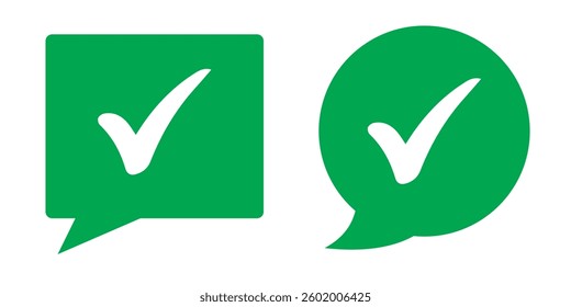 green check and red cross symbols, blue question mark and yellow exclamation point, round speech bubble thin line vector icons set