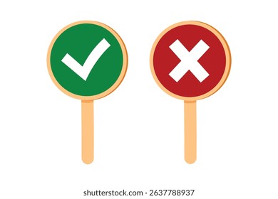 Green check and red cross voting paddles