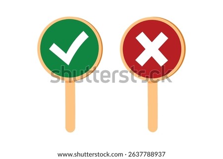 Green check and red cross voting paddles