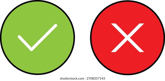 Par de iconos X verde y rojo que muestra la Aprobación y el rechazo de App, alertas, interfaces, formularios y sistemas de comunicación digital