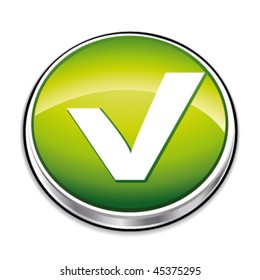 Green check, true, correct, verified button concept. Vector illustration.