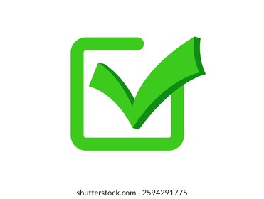 A green checkbox with a bold check mark, perfect for use in tasks, forms, and lists.