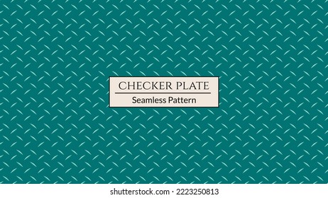Green checker plate pattern, Steel diamond plate, Metal flooring seamless pattern. Vector illustration.