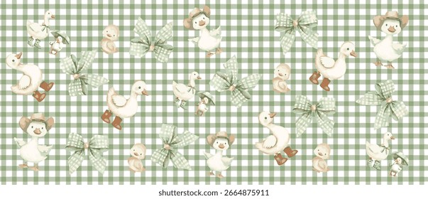 green checkerd pattern with duck isolated on white background