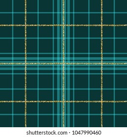 Green checkered background with golden fibers. Vector illustration. Eps 10
