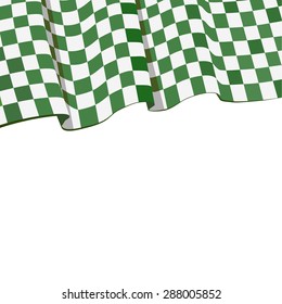 Green Checkered Flag Racing. Racing Flag In Left Corner. Vector Wave Racing Flag Isolated On White