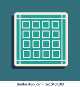 Green Checkered napkin icon isolated on blue background. Long shadow style. Vector Illustration