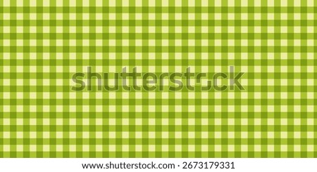 Green checkered picnic plaid texture. Gingham or vichy spring pattern. Tablecloth, blanket, basket napkin or towel print. Easter wrapping paper or textile design. Vector flat illustration.
