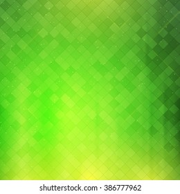 Green checkered vector background. Abstract glowing mosaic pattern