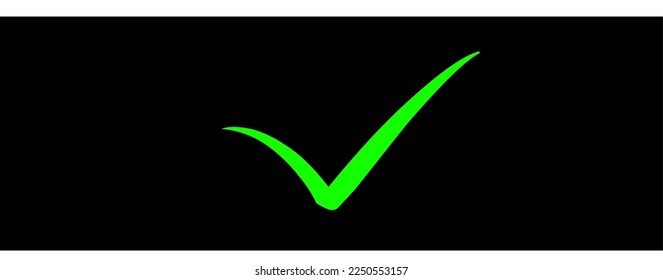 símbolo de lista de verificación verde vector aislado en fondo negro.