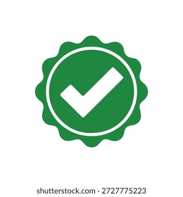 Insignia verde de la marca de verificación con la garrapata blanca simboliza Aprobación