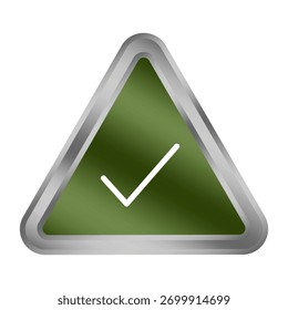 Grüne Markierungsschaltfläche Metallisches Dreieck. Vektor. Emblem für erfolgreiche Aktion.