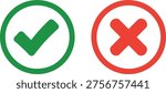 Green checkmark in circle and red cross in circle on white symbols approval