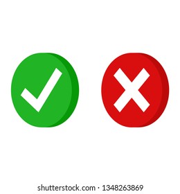 Green Checkmark Done And Red X Icon. Cross And Tick Signs. Isometric Icons For Applications. EPS 10