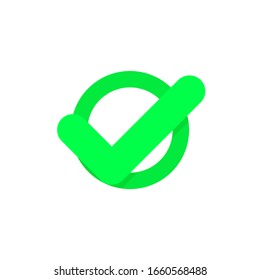 Green checkmark in flat style on white background. Vector isolated illustration.	
