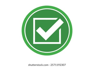 Green checkmark icon in a circular frame, symbolizing approval, confirmation, and success, perfect for quality assurance themes