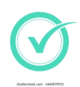 Green checkmark icon, isolated on white background. Check Mark icon symbol. Tick and cross signs. Choice button checklist. Ok mark selected test sign. Vote symbol tick.